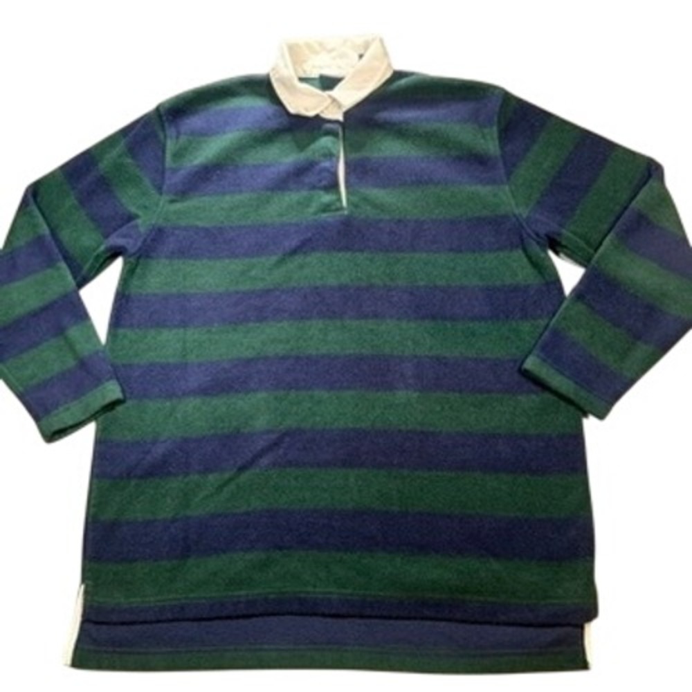 Limited America Striped Fleece Rugby Shirt Medium Womens Navy Green Cozy